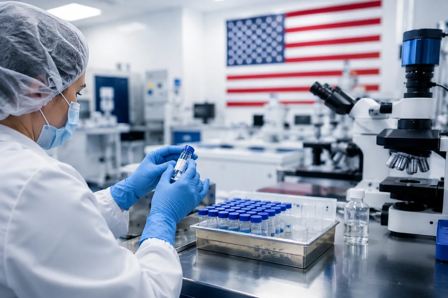 Technician handling stem cell vials in a U.S. laboratory
